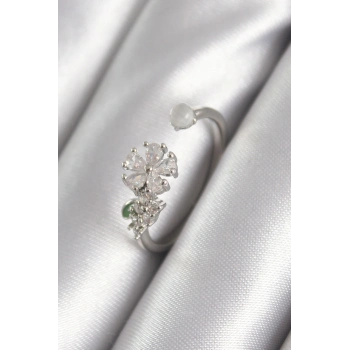 ÇOK SATAN Pirinç Gümüş Renk Zirkon Taşlı Çiçek Model Kadın Yüzük