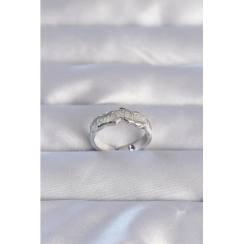 ÇOK SATAN Pirinç Gümüş Renk Zirkon Taşlı Dalgalı Su Yolu Model Ayarlanabilir Yüzük