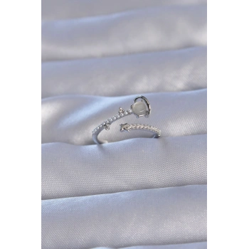 ÇOK SATAN Pirinç Gümüş Renk Zirkon Taşlı İncili Satürn Model Ayarlanabilir Yüzük