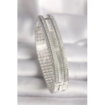 ÇOK SATAN Pirinç Gümüş Renk Zirkon Taşlı Kadın Kelepçe