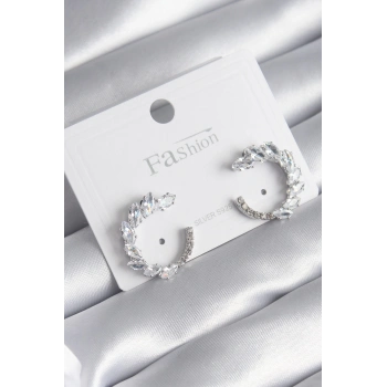 ÇOK SATAN Pirinç Gümüş Renk Zirkon Taşlı Kadın Küpe