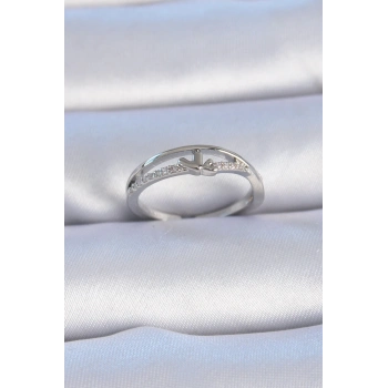 ÇOK SATAN Pirinç Gümüş Renk Zirkon Taşlı Kalp Model Kadın Yüzük