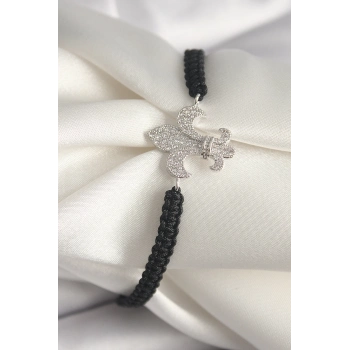 ÇOK SATAN Pirinç Gümüş Renk Zirkon Taşlı Zambak Figür Asanrsörlü Makrome Model Kadın Bileklik