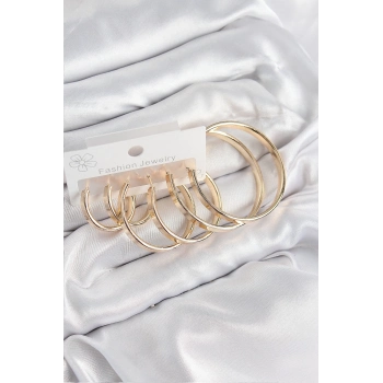 ÇOK SATAN Pirinç Halka Model Gold Renk Kadın Set Küpe