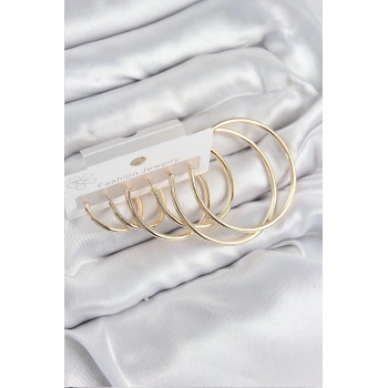 ÇOK SATAN Pirinç Halka Model Gold Renk Kadın Set Küpe