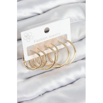 ÇOK SATAN Pirinç Halka Model Gold Renk Kadın Set Küpe