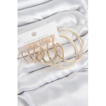 ÇOK SATAN Pirinç Halka Model Gold Renk Kadın Set Küpe