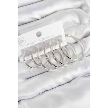 ÇOK SATAN Pirinç Halka Model Gümüş Renk Kadın Set Küpe