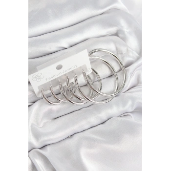 ÇOK SATAN Pirinç Halka Model Gümüş Renk Kadın Set Küpe