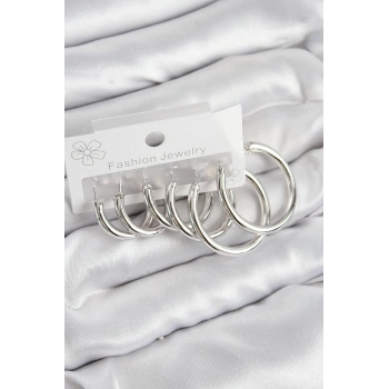 ÇOK SATAN Pirinç Halka Model Gümüş Renk Kadın Set Küpe