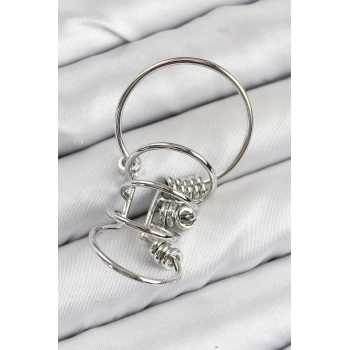 ÇOK SATAN Pirinç Halkalı Model Gümüş Renk Kıkırdak Küpe