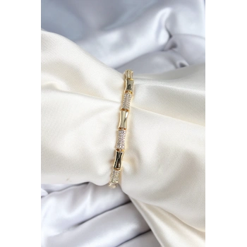 ÇOK SATAN Pirinç Kemik Model Zirkon Taşlı Gold Renk Kadın Bileklik