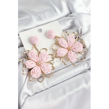 ÇOK SATAN Pirinç Pembe Çiçek Model Gold Renk Kadın Hasır Küpe