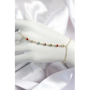 ÇOK SATAN Pirinç Renkli Kalpli Zirkon Taşlı Y Model Gold Renk Kadın Şahmeran