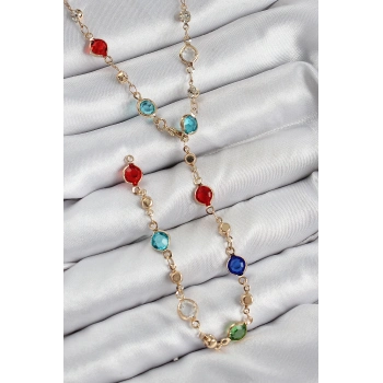 ÇOK SATAN Pirinç Renkli Zirkon Taşlı Model Gold Renk Kadın Y Kolye