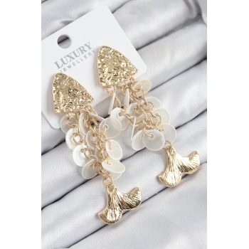 ÇOK SATAN Pirinç Sallantılı Sedefli Balık Model Gold Renk Kadın Küpe