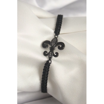 ÇOK SATAN Pirinç Siyah Renk Zirkon Taş İşlemeli Zambak Figür Asansörlü Makrome Model Kadın Bileklik