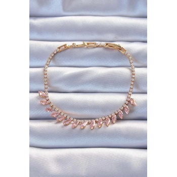 ÇOK SATAN Pirinç Vip Seri Altın Renk Pembe Zirkon Taşlı Bileklik