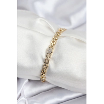 ÇOK SATAN Pirinç VIP Seri Gold Renk Zincir Model Kalpli Zirkon Taşlı Kadın Bileklik