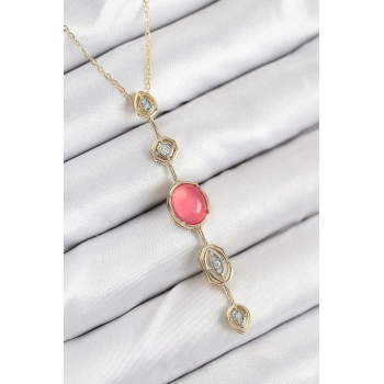 ÇOK SATAN Pirinç Zincir Pembe Gold Renk Zirkon Taşlı Y Kolye