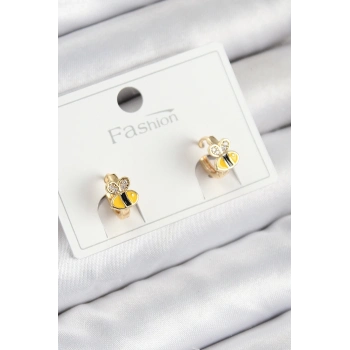ÇOK SATAN Pirinç Zirkon Taşlı Arı Model Gold Renk Çocuk Küpe