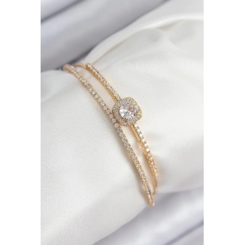 ÇOK SATAN Pirinç Zirkon Taşlı Baget Model Gold Renk Kadın Bileklik