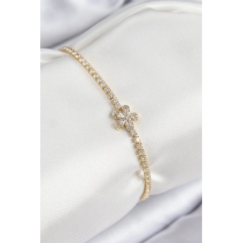 ÇOK SATAN Pirinç Zirkon Taşlı Çiçek Model Gold Renk Kadın Bileklik