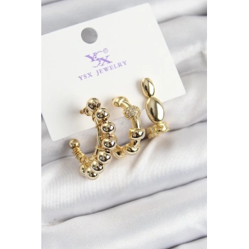 ÇOK SATAN Pirinç Zİrkon Taşlı Halka Model Gold Renk 3lü Kadın Küpe