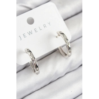 ÇOK SATAN Pirinç Zirkon Taşlı Halka Model Gümüş Renk Kadın Küpe