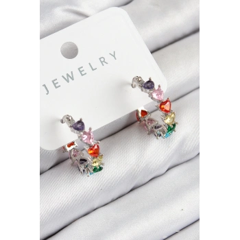 ÇOK SATAN Pirinç Zirkon Taşlı Kalp Model Gümüş Renk Kadın Küpe