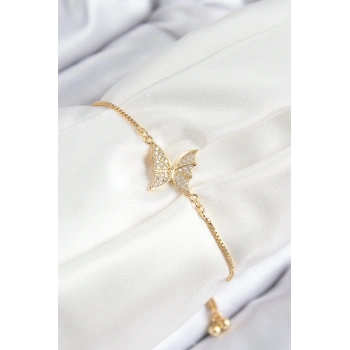 ÇOK SATAN Pirinç Zirkon Taşlı Kelebek Model Gold Renk Asansörlü Kadın Bileklik