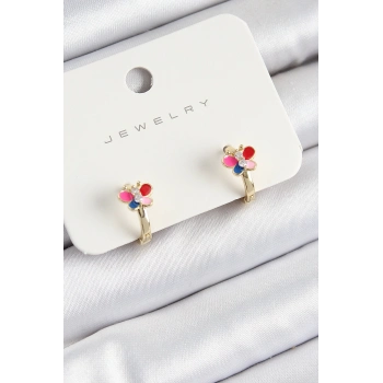 ÇOK SATAN Pirinç Zirkon Taşlı Kelebek Model Gold Renk Çocuk Küpe