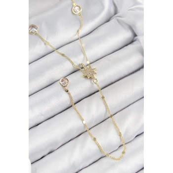 ÇOK SATAN Pirinç Zirkon Taşlı Kutup Yıldızı Model Gold Renk Y Kolye