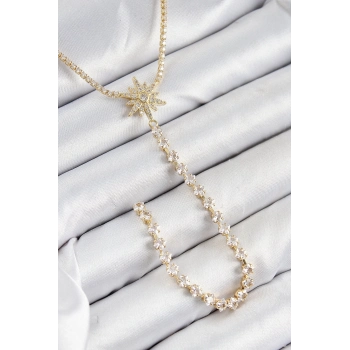 ÇOK SATAN Pirinç Zirkon Taşlı Kutup Yıldızı Model Gümüş Renk Y Kolye