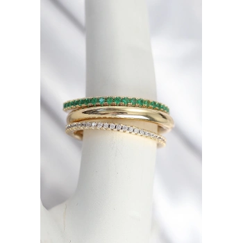 ÇOK SATAN Pirinç Zirkon Taşlı Mix Renk 3Lü Kadın Yüzük