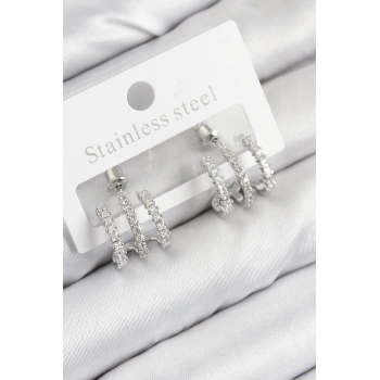 ÇOK SATAN Pirinç Zirkon Taşlı Model Gümüş Renk Kadın Küpe