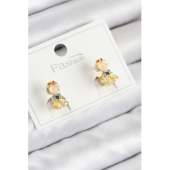 ÇOK SATAN Pirinç Zirkon Taşlı Pamuk Prenses Model Gold Renk Çocuk Küpe