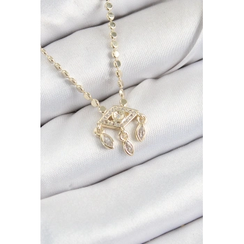 ÇOK SATAN Pirinç Zirkon Taşlı Sallantılı Göz Model Ezme Zincir Gold Renk Kadın Kolye