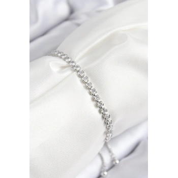 ÇOK SATAN Pirinç Zirkon Taşlı Sıralı Model Gümüş Renk Asansörlü Kadın Bileklik