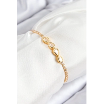 ÇOK SATAN Pirinç Zirkon Taşlı Sonsuzluk Model Gold Renk Asansörlü Kadın Bileklik