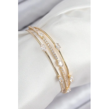 ÇOK SATAN Pirinç Zirkon Taşlı Su Yolu Model Gold Renk Kadın Bileklik
