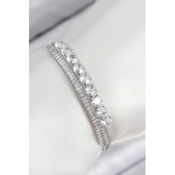 ÇOK SATAN Pirinç Zirkon Taşlı Su Yolu Model Gümüş Renk Kadın Bileklik