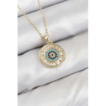 ÇOK SATAN Pirinç Zirkon Taşlı Su Yolu Nazar Model Gold Renk Kadın Kolye