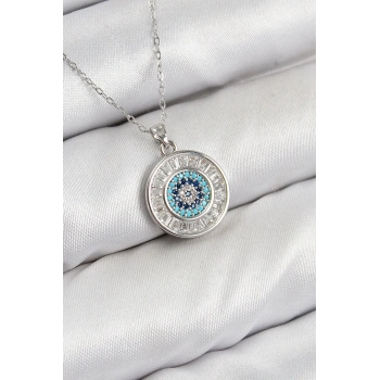 ÇOK SATAN Pirinç Zirkon Taşlı Su Yolu Nazar Model Gümüş Renk Kadın Kolye