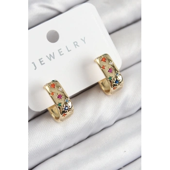 ÇOK SATAN Pirinç Zirkon Taşlı Yıldız Desen Model Gold Renk Kadın Küpe