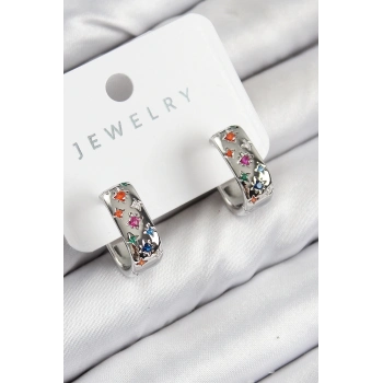 ÇOK SATAN Pirinç Zirkon Taşlı Yıldız Desen Model Gümüş Renk Kadın Küpe