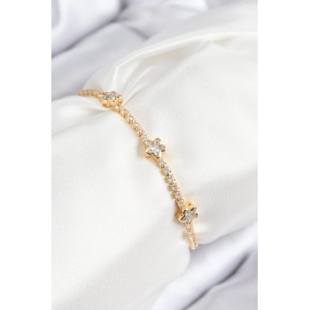 ÇOK SATAN Pirinç Zirkon Taşlı Yıldız Model Gold Renk Asansörlü Kadın Bileklik