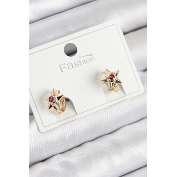 ÇOK SATAN Pirinç Zirkon Taşlı Yıldız Model Gold Renk Çocuk Küpe