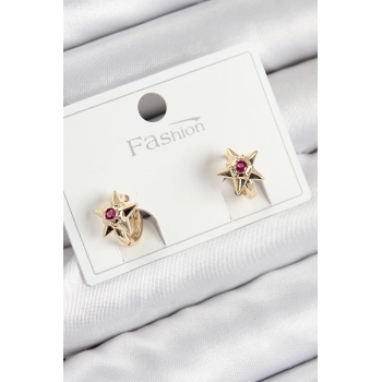 ÇOK SATAN Pirinç Zirkon Taşlı Yıldız Model Gold Renk Çocuk Küpe