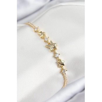 ÇOK SATAN Pirinç Zirkon Taşlı Yıldız Model Gold Renk Kadın Bileklik